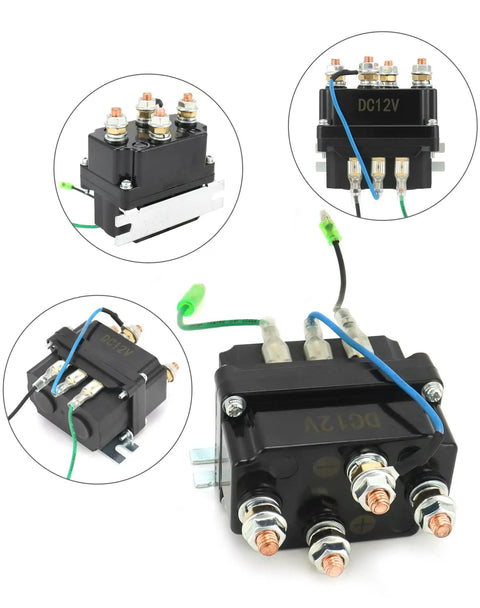 Heavy Duty 12V Wireless Winch Kit With 250A Solenoid Relay Contactor, black steel, multiple angles
