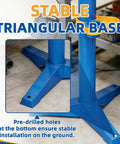 Stable triangular base of the Rock Solid Heavy Duty Bench Grinder Stand With Integrated Vise And Floor Pedestal supporting stability for heavy tasks.