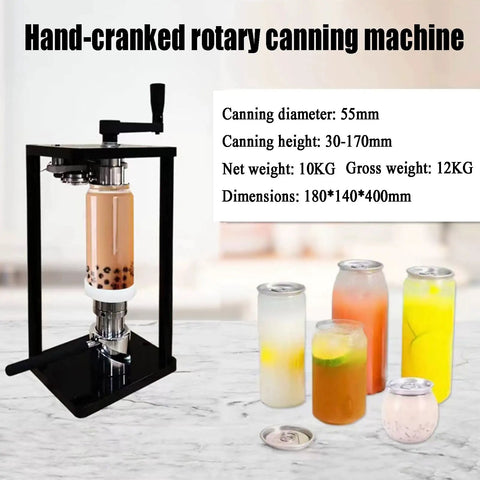 Manual Can Sealer For 55mm Jars And 500ml Cup with adjustable sealing height shown sealing a jar of bubble tea.