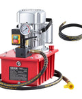 Front view of Electric Hydraulic Pump 750W 10000 PSI Heavy Duty Power Pack 120V Single Acting Hydraulic Unit with Manual Valve.
