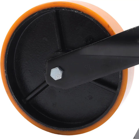 Heavy Duty Gate Caster Wheels 8 Inch Steel Track Rollers Support 800 Lbs Each And Swivel 360 Degrees For Smooth Sliding Gate Operation close-up of black wheel with orange rim