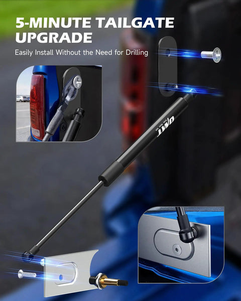 Tailgate Assist for Ram Trucks 2009 to 2025 Safe Smooth Tailgate Drop and Lift Kit installation components shown
