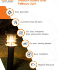 Solar Pathway Light With Stainless Steel Bollard, Waterproof Outdoor Landscape LED Lamp, Dusk To Dawn Garden Lighting