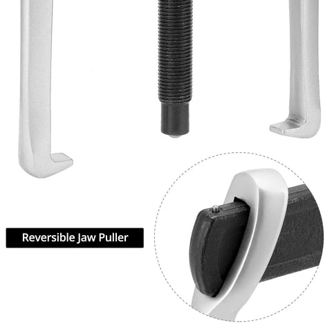 Heavy Duty 12 Inch 2 Jaw Gear Puller with Adjustable Clamping Depth, reversible jaw shown in detailed view