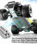 1:18 Scale 4WD High Speed Beast RC Car with aluminum alloy reinforced chassis, showcasing durable construction for off-road use.