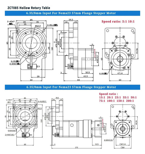 Heavy Duty Hollow Rotary Indexing Plate For CNC Router 4Th And 5Th Axis Tilt Table dimensions and specifications diagram.
