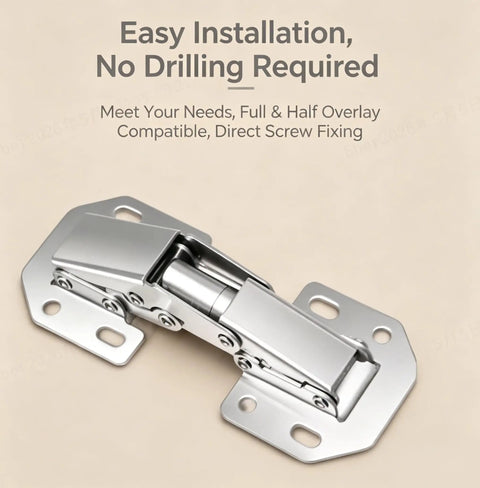 Soft Close Hidden Surface Mount Cabinet Hinges No Pre Drilled 8 Pack, silver hinge for easy installation without drilling