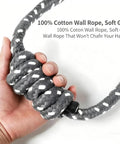 Wall Mounted Yoga Rope Kit For Deep Stretching And Spinal Mobility Posture Support Back Shoulder Hip Tension Relief Home Or Studio Practice Easy Setup Pro Grade Durable Anchor System, gray 100% cotton rope close-up in hand