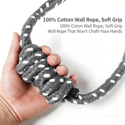 Wall Mounted Yoga Rope Kit For Deep Stretching And Spinal Mobility Posture Support Back Shoulder Hip Tension Relief Home Or Studio Practice Easy Setup Pro Grade Durable Anchor System, gray 100% cotton rope close-up in hand