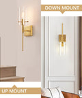 Set Of 2 Modern Indoor Wall Sconces In Antique Brass With Clear Glass Shade Dual Up Down Mount Sleek Wall Decor For Bedroom Living Room Hallway Minimalist Lighting Fixtures