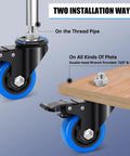 Two installation ways for 3 Inch Heavy Duty Stem Caster Wheels Set Of 4 With 1/2-13 Threaded Stem And 1 Inch Stem Length Swivel Casters.