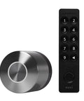 Slick Smart Deadbolt Lock With Keyless Entry, No Sweat App Control, Auto Lock, Fingerprint And Passcode Access, Alexa And Google Compatible, Straight Up Quick Install No Drilling with keypad and circular design.