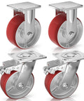 Heavy Duty 6 Inch Caster Set With Two Locking Brakes Four Pack Swivel And Fixed Wheels Polyurethane On Steel