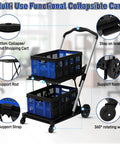 Heavy Duty Collapsible Shopping Cart On Wheels With Dual Bins Two Tier Folding Grocery Cart For Farmers Market Kitchen And Everyday Groceries Ready For Any Grab And Go Grocery Run Holds Up To 200 Lb.