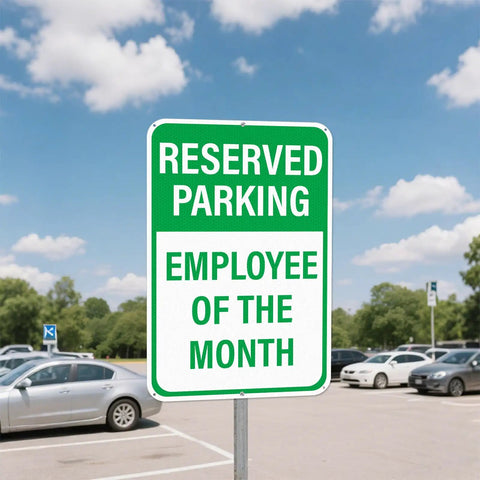 12 By 18 Inches Employee Of The Month Parking Signs 2 Pack Reflective Aluminum Waterproof Fade Resistant Heavy Duty Outdoor Reserved Parking Signage With UV Protected Finish, reserved parking sign