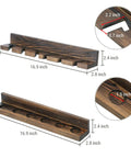 Wall Mounted Burnt Wood Fishing Rod Holder For Garage Adjustable Vertical Pole Rack That Holds Six Rods with dimensions shown