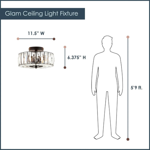 Glam Ceiling Light Fixture Semi Flush Mount In Oil Rubbed Bronze With Crystal Accents For Living Room Hallway And Entryway.