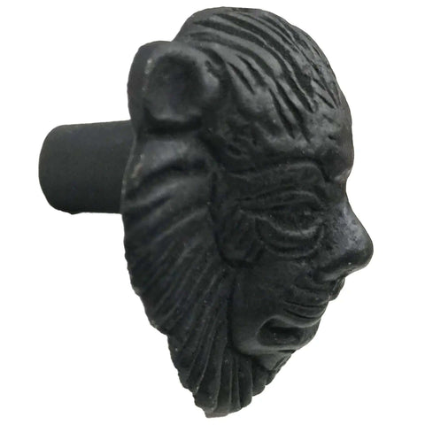Lion Face Mane Style 2 Inch Cast Iron Pull For Barn Doors Cabinets And Drawers Black Rustic Hardware, side view.