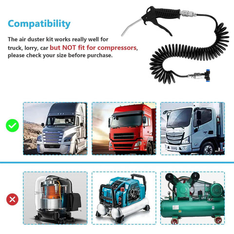 Truck Air Duster Gun With Five Meter Recoil Hose For Cab To Sleeper Seat Cleaning Compatible With Six Millimeter Hoses Diagram