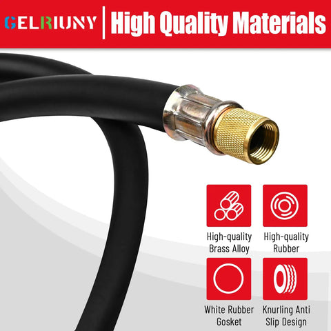 Cool HVAC Evacuation Kit With Upgraded 1/2 Hose For Fast A/C Repair And Refrigerant Service On R410a, R134a, And More Units Made Easy. Close-up of 1/2-inch black hose with brass fitting and gasket