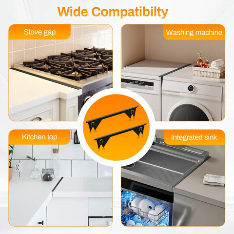 Stove Gap Covers 25.6 Inch Long And 0.4 Inch Wide Aluminum Gap Guards For Counter Sides showing compatibility in multiple kitchen setups
