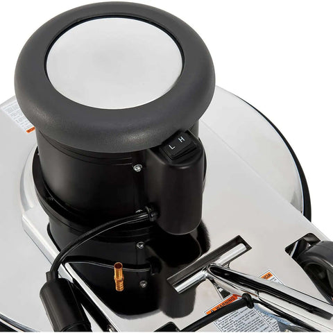 Top view of Corded Dual Speed Floor Machine Workhorse With 20 Inch Cleaning Width Stainless Steel Build, showing controls.