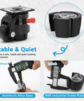 Heavy Duty Leveling Casters For Industrial Machines With Upgraded Ratchet Arm Design showing dimensions and materials
