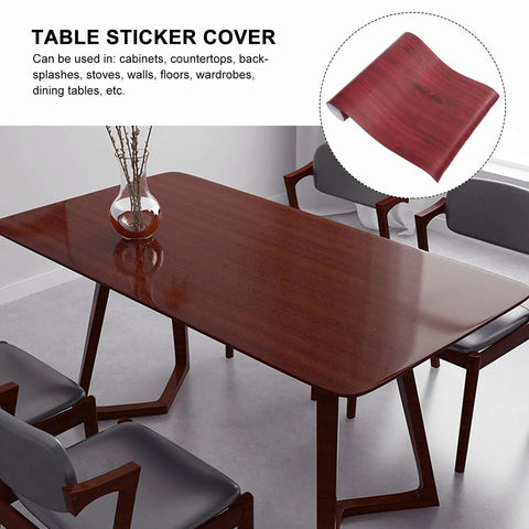 Peel And Stick Countertop Wallpaper Roll With Waterproof Brown Pvc Wood Grain Look Easy Peasy Cabinet Decal For Instant Kitchen Glow Up And Room Decor Refresh on a dining table.
