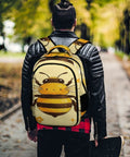 Person wearing Smiling Honey Bee Printed Unisex Backpack With Large Capacity Lightweight And Durable Polyester Bag Breathable Fabric