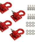 Red Metal RC Crawler Trailer Tow Hook Set Four Piece D Shackles With Buckle Winch Accessories For One Tenth Scale RC Cars And Trucks