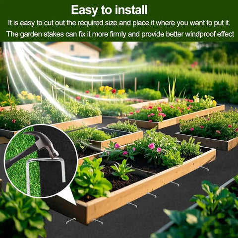 Image showing a garden with raised beds on a 2 Pack Recycled Felt Mulch Mat Roll for Landscaping 8.2 Ft by 2 Ft Black Garden Pathway Fabric.