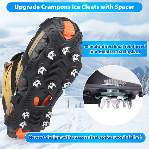 Upgraded Ice Cleats For Shoes And Boots With 12 Stainless Steel Spikes No Slip Traction Cleats For Snow And Ice built for winter