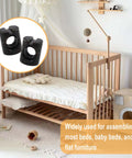 Heavy Duty M6 Barrel Nuts Hardware Kit With 10 By 11mm Dowels Slotted Nuts And Horizontal Holes Black Finish shown with crib