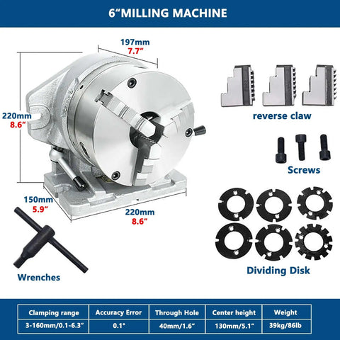 Heavy Duty Beast Rotary Table With 6 Inch 3 Jaw Chuck And Precision Indexing Head Built Strong for milling machine setup.