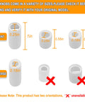 Rock Solid Universal White Oven Control Knobs 4 Pack With 12 Adapters showing different sizes and orientations for proper fit.