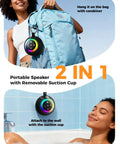 Waterproof Portable Shower Speaker Delivers 360 Degree Sound And RGB Lights IPX7 Waterproof Suction Cup Mount with backpack
