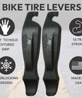 Interlocking Four-Piece Tire Lever Set For Road, MTB, Gravel And BMX Bikes, Ultra-Strong Removal Tools shown with features.