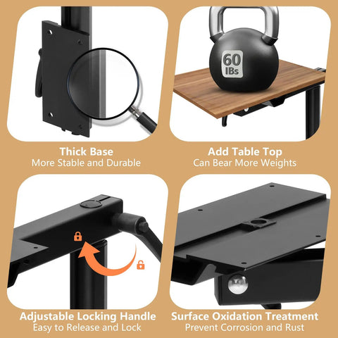 Heavy Duty Aluminum RV Table Leg Equipped With 360 Swivel And Adjustable Height Plus Space Saving Bracket For Camper Motorhome Yacht Setup Rock Solid Base Black showing thick base, adjustable locking handle, and table top support.
