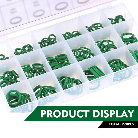 270Pcs O Ring Kit For Car A C And Plumbing, 18 Sizes NBR Rubber Seals Assortment, in organized storage box, green