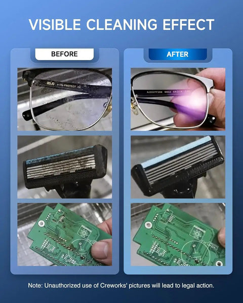 Before and after cleaning results with 10L Digital Ultrasonic Cleaner with Heater and Timer, 240W Stainless Steel Pro Grade Machine