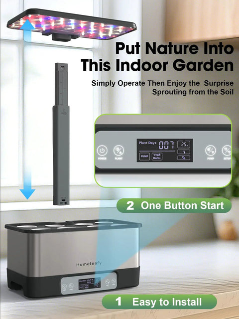 8 Pod Smart Indoor Hydroponics Growing System Kit With WiFi App Control LED Grow Light Stainless Steel Herb Planter display
