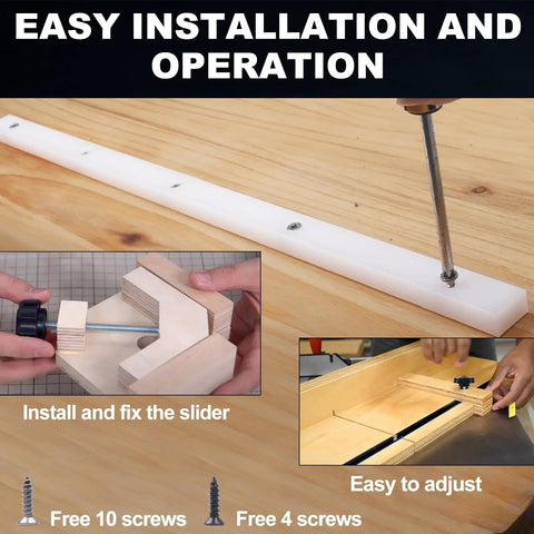 Table Saw Crosscut Sled Kit With Two Uhmw Miter Bars And Aluminum Tracks Pre Drilled Design shows easy installation and adjustment.