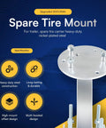 Heavy Duty Spare Tire Mount For Trailers, nickel plated steel carrier with high mount bracket, features and specifications