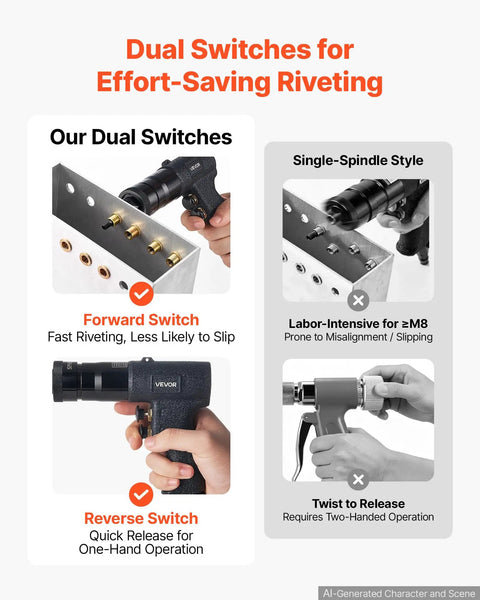 Heavy Duty Pneumatic Rivet Nut Gun Kit With Quick Swap Heads And 20 Mandrels For Auto Repair, Build Rigs Strong On The Job Shop, Fast Install, Industrial Grade Power That Never Slaps.