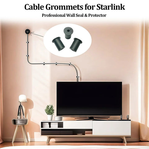 Grommets For Starlink Cables 0.75 Inch Wall Pass Through Silicone Grommets installed in living room