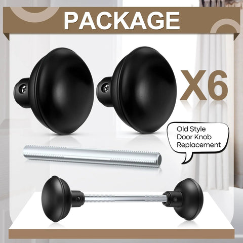Vintage Style Door Knob Set With Spindle Six Pack, Matte Black Electroplate Finish, Old Style Door Handles for Interior Doors