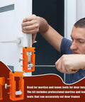 Man using Hinge Jig For Doors With Precise Alignment And Adjustable Measurements A Rugged, User Friendly Router Template.