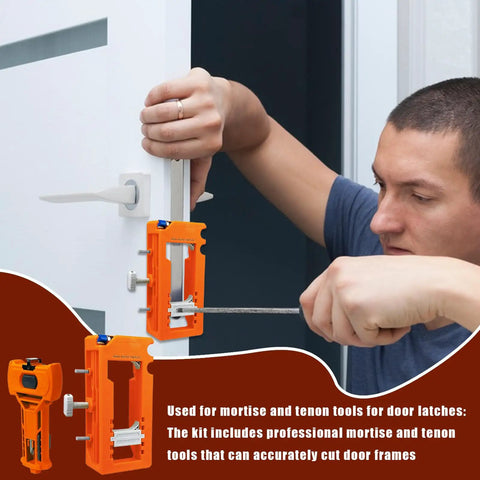 Man using Hinge Jig For Doors With Precise Alignment And Adjustable Measurements A Rugged, User Friendly Router Template.