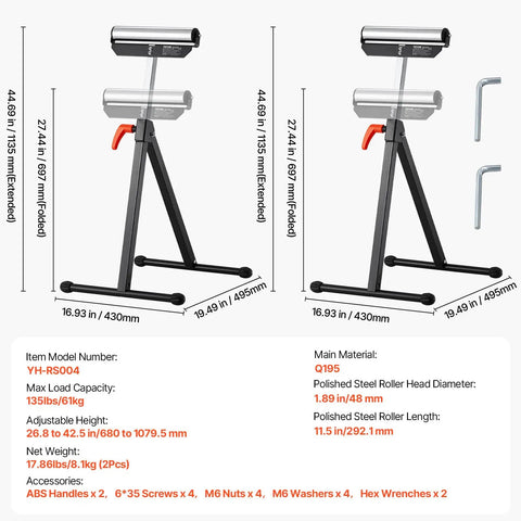 Built Like A Tank Heavy Duty Roller Stands Two Pack Adjustable Shop Supports Carry Up To One Hundred Thirty Five Pounds, with adjustable height and robust design.