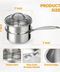 Tri Ply Stainless Steel Sauce Pan With Steamer Basket 1.5 Quart Induction Ready Nonstick Pot size dimensions with lid